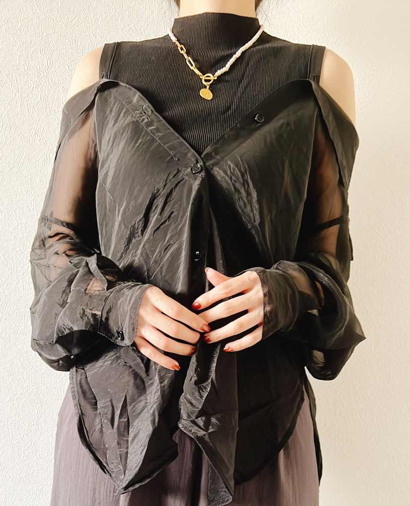 シアーシャツ ノースリーブニットの2点セット